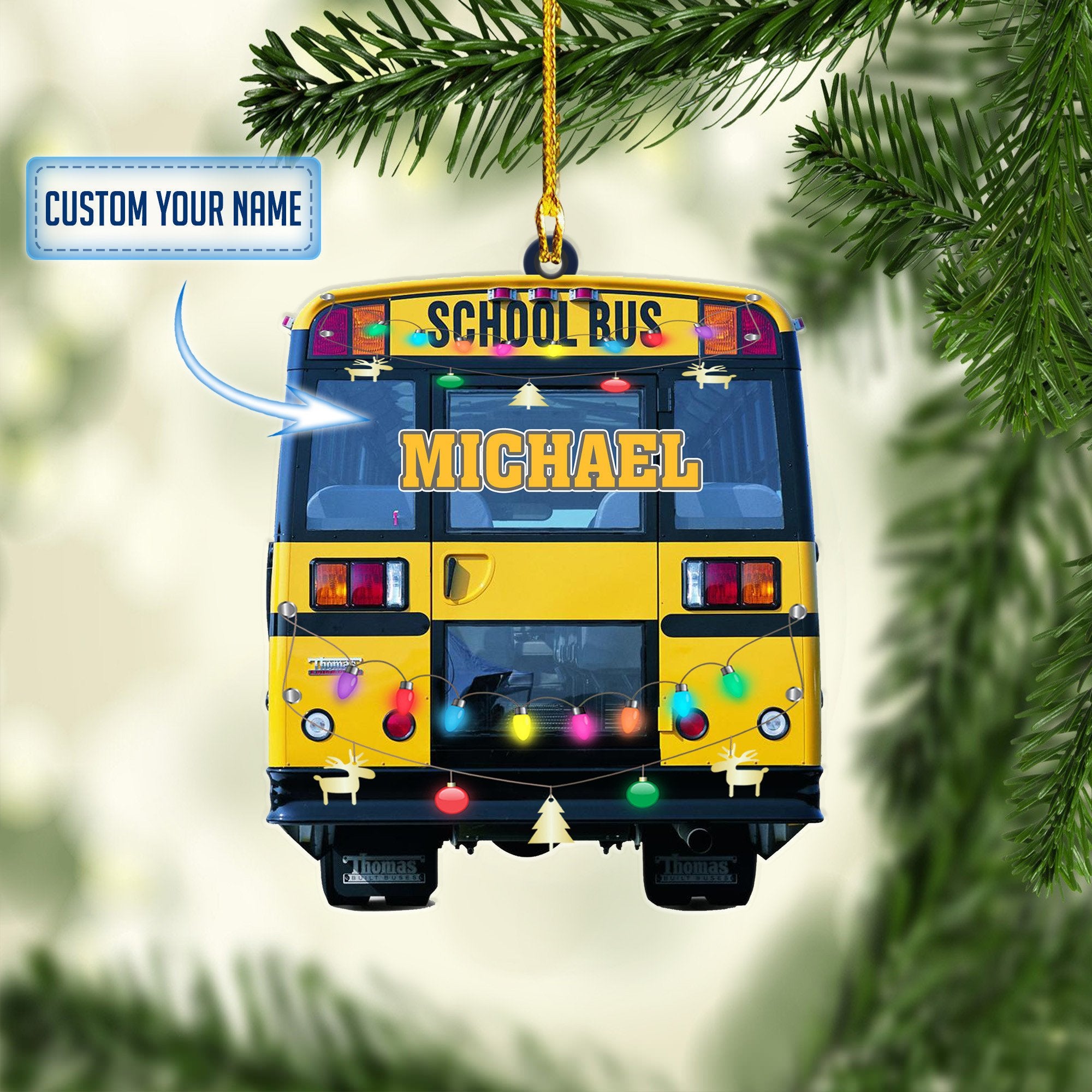 Personalized School Bus Light Christmas Shaped Acrylic Ornaments/ Gift for Men/ Driver Bus Gift