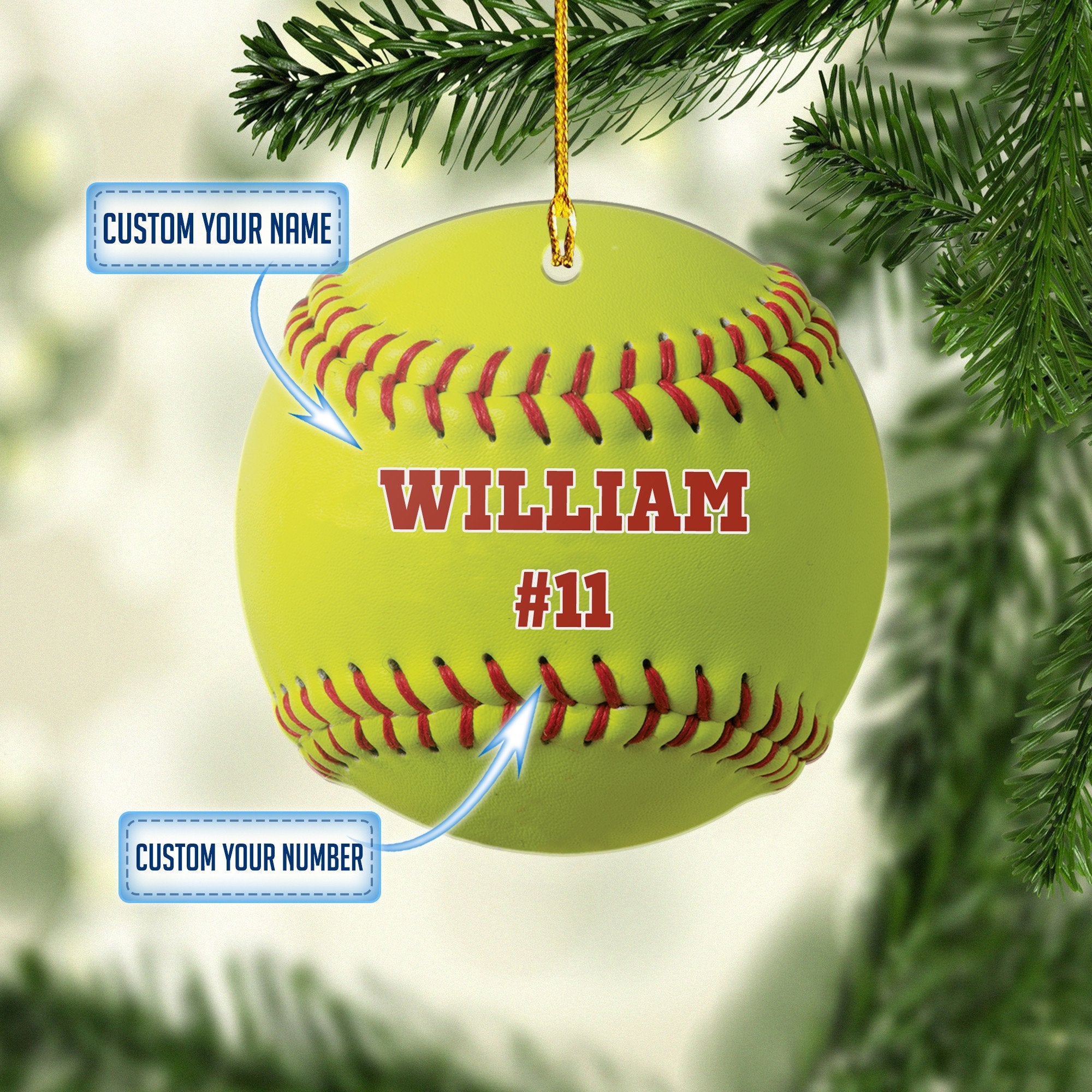 Personalized Name Number Softball Ball Christmas Ornaments/ Gift for Softball Player
