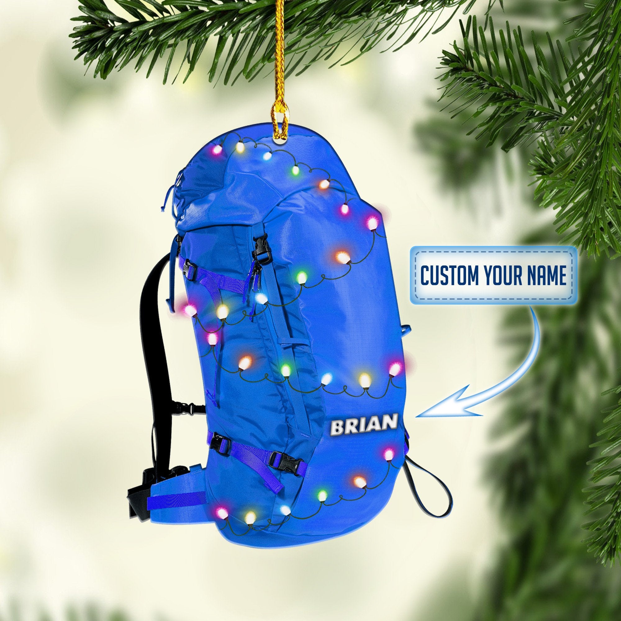 Personalized Backpacking hiking Multi Color Christmas Ornaments/ 2D Flat Ornament for Hiking Lover