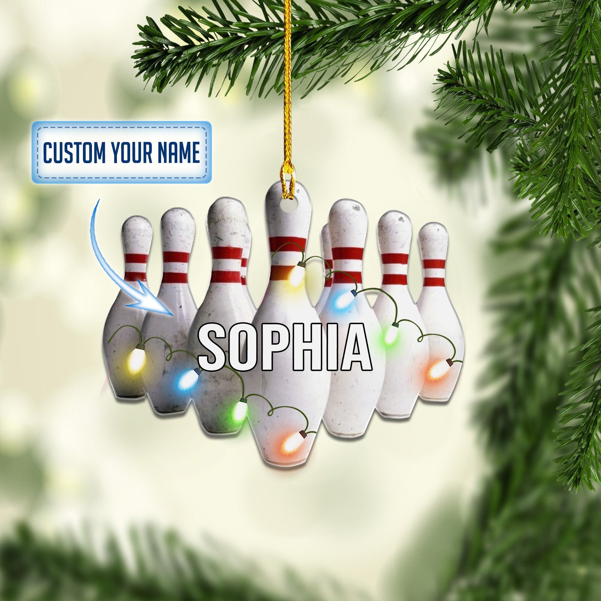 Personalized Bowling Set Acrylic Ornaments/ Perfect Ornament for Bowling Lover