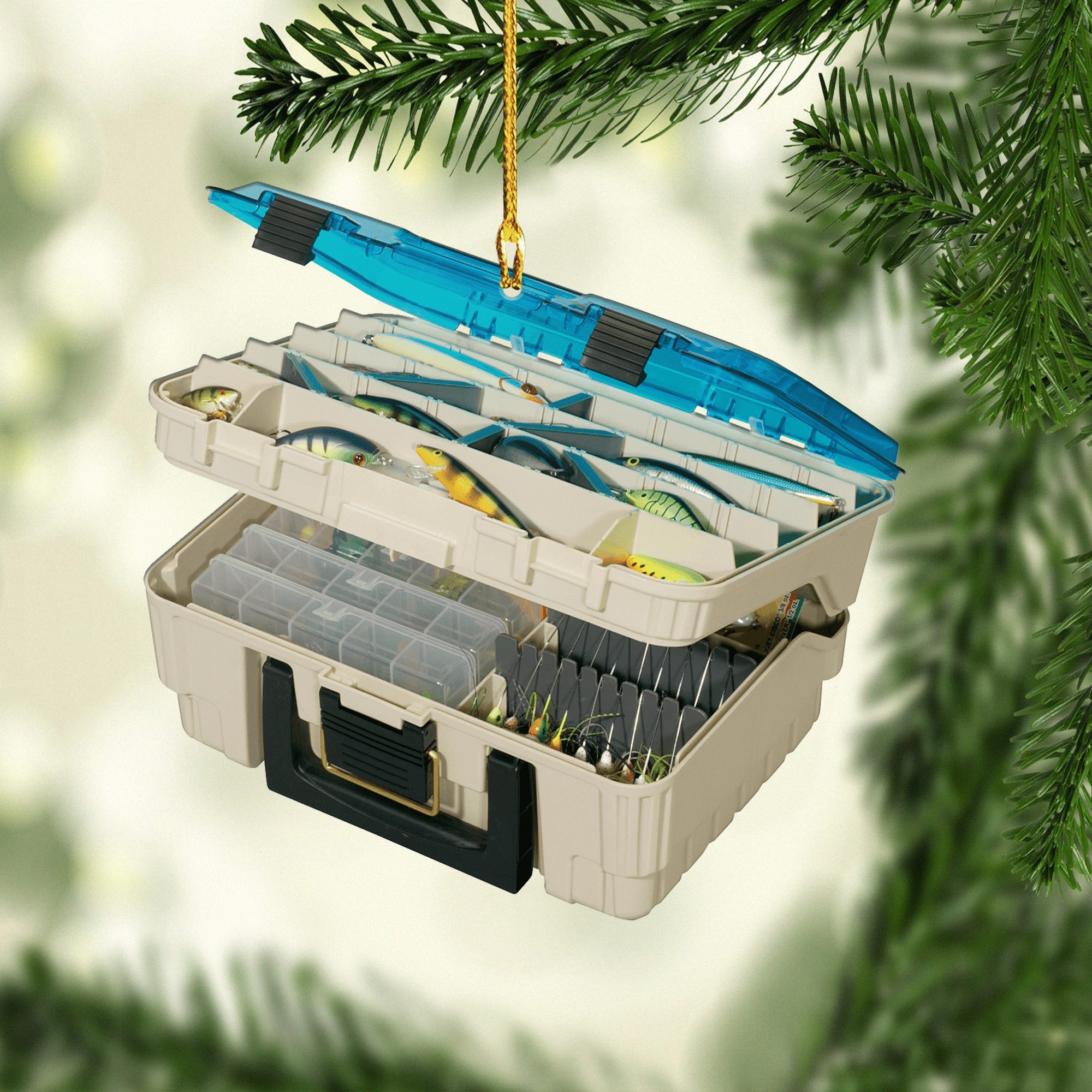 Fishing Tackle Boxes Christmas Ornaments/ 2D Flat Ornament for Fishing Lover