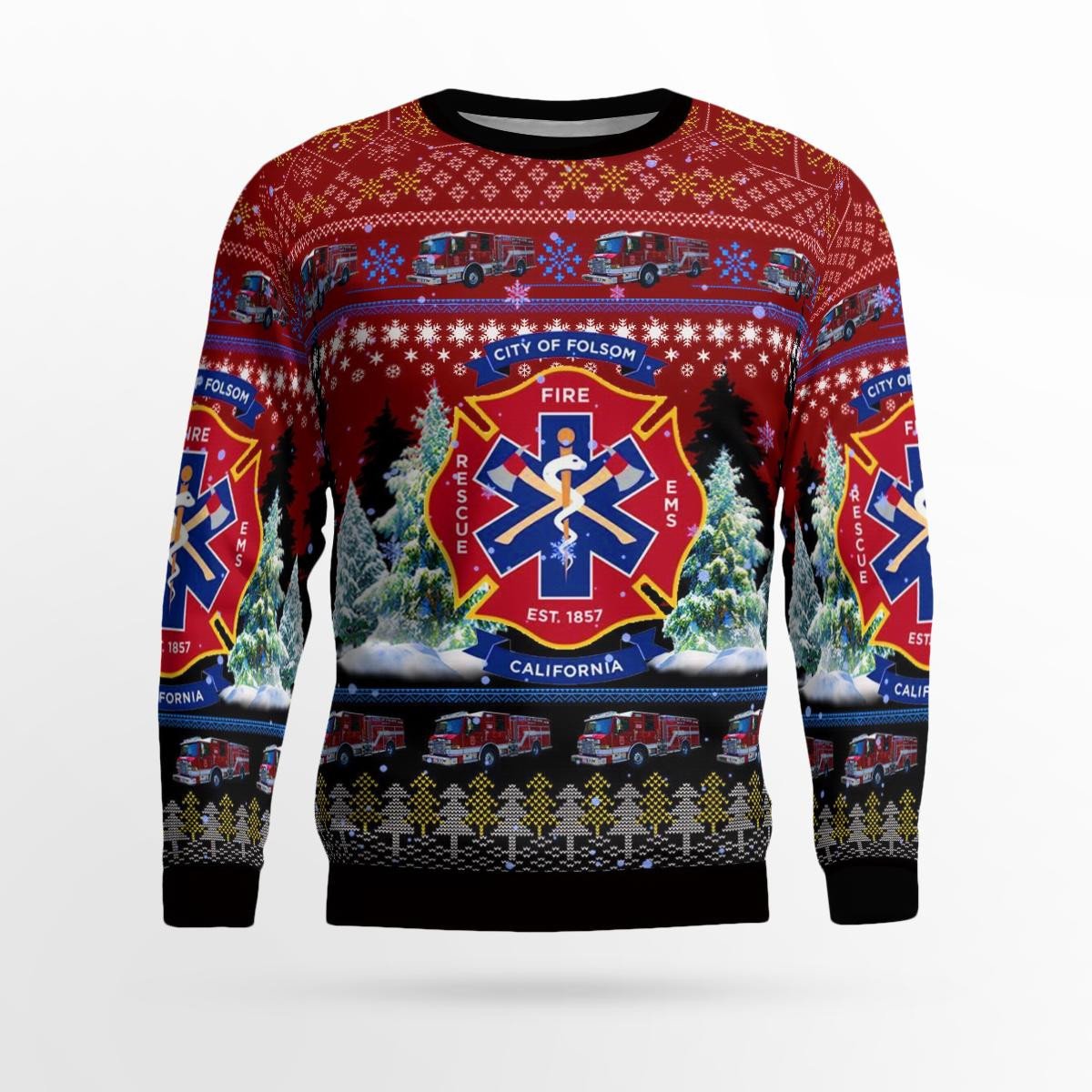 Folsom Fire Department/ Folsom/ California Christmas Aop Ugly Sweater/ Gift for Firefighter 3D Shirt