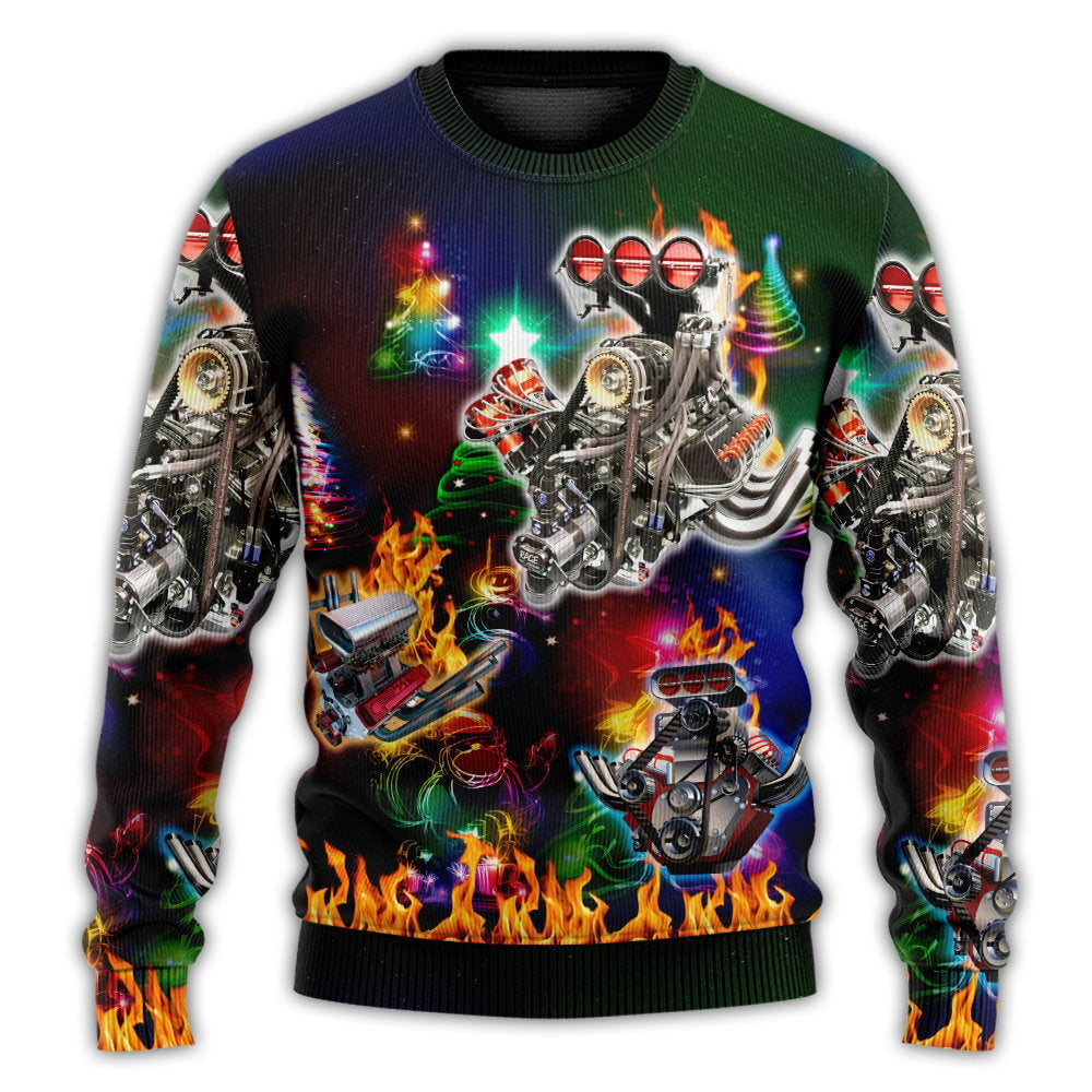 Hot Rod Christmas Tree Fire/ Ugly Christmas Sweaters 3D Shirt