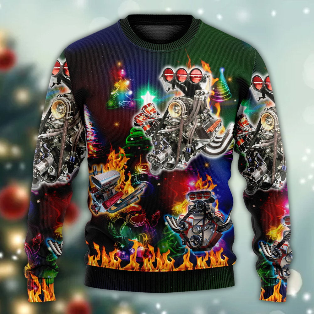 Hot Rod Christmas Tree Fire/ Ugly Christmas Sweaters 3D Shirt