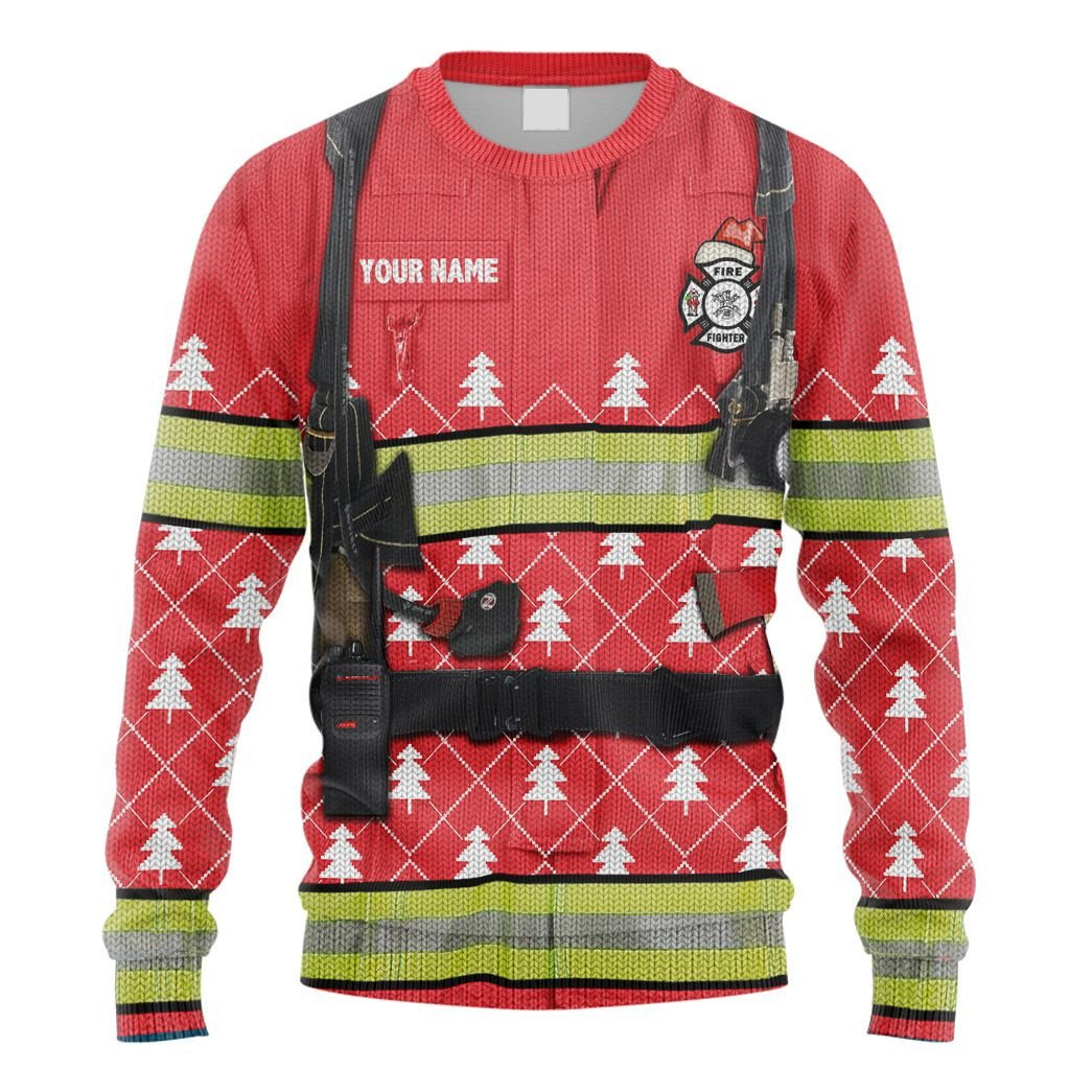 Personalized Custom Name 3D Firefighter Christmas Ugly Sweater/ Gift for Firefighter
