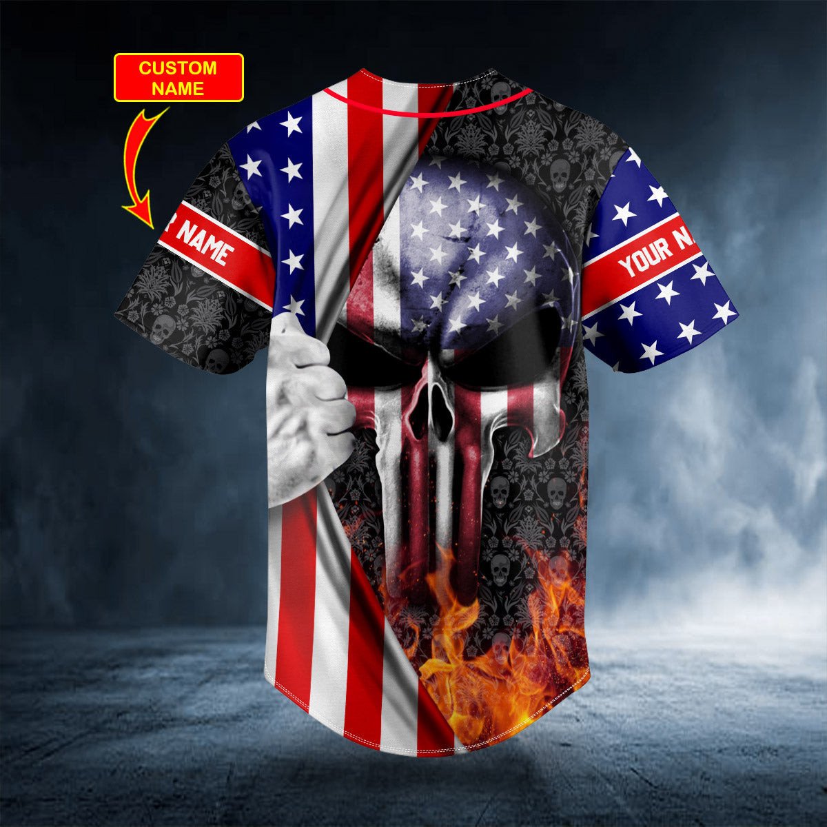 Patriotism U.S Flag Punisher Skull Custom Name Baseball Jersey