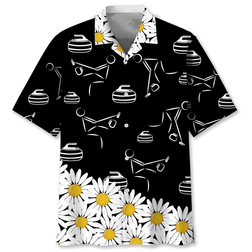 Curling Daisy Flower Hawaiian Shirt/ Curling Sport Hawaii Shirt