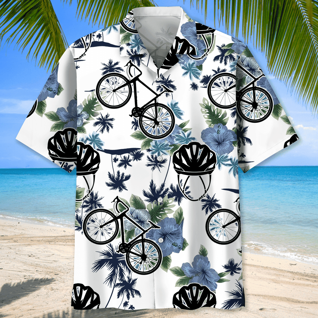 Cycling White Nature Hawaiian Shirt/ Cycles and Accessories Pattern Hawaii Shirt