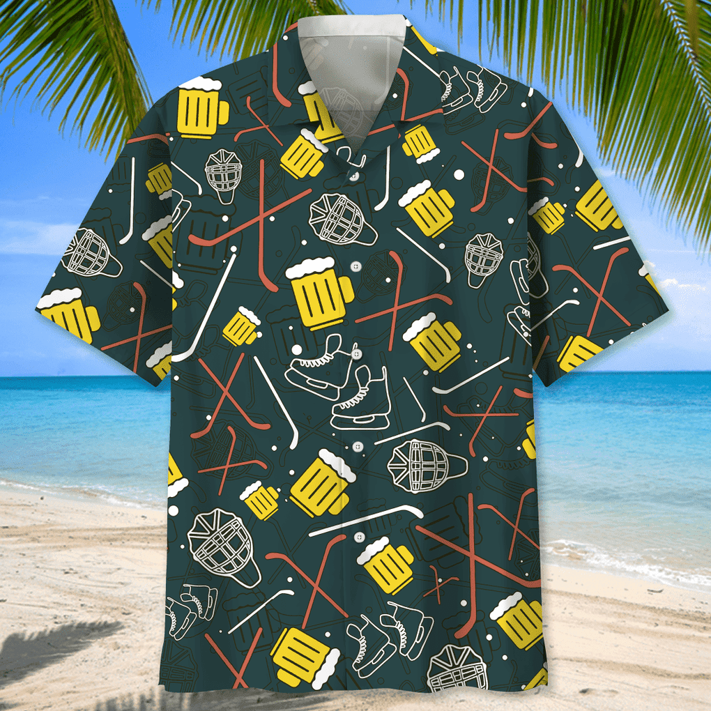 Hockey Hawaiian Shirt - Hockey And Beer For Life Tropical Hawaiian Shirt - Summer Gift For Hockey Lovers