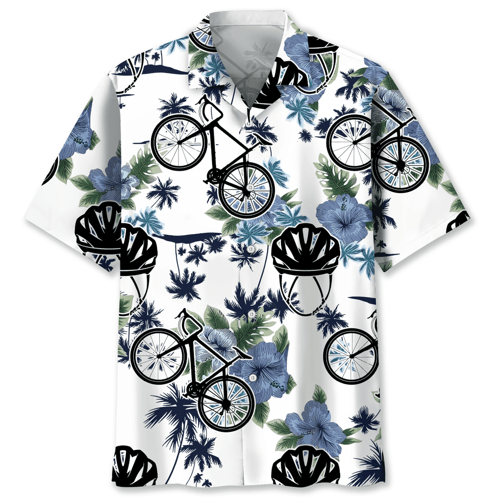 Cycling White Nature Hawaiian Shirt/ Cycles and Accessories Pattern Hawaii Shirt