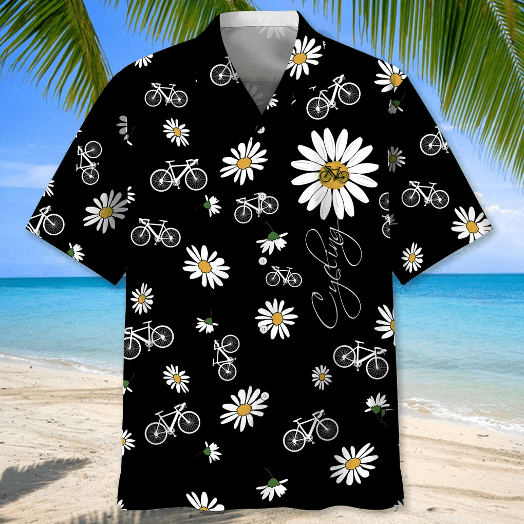 Cycling Daisy Hawaiian Shirt/ Idea Gift for Cycling Lover/ Summer Cycling Shirt