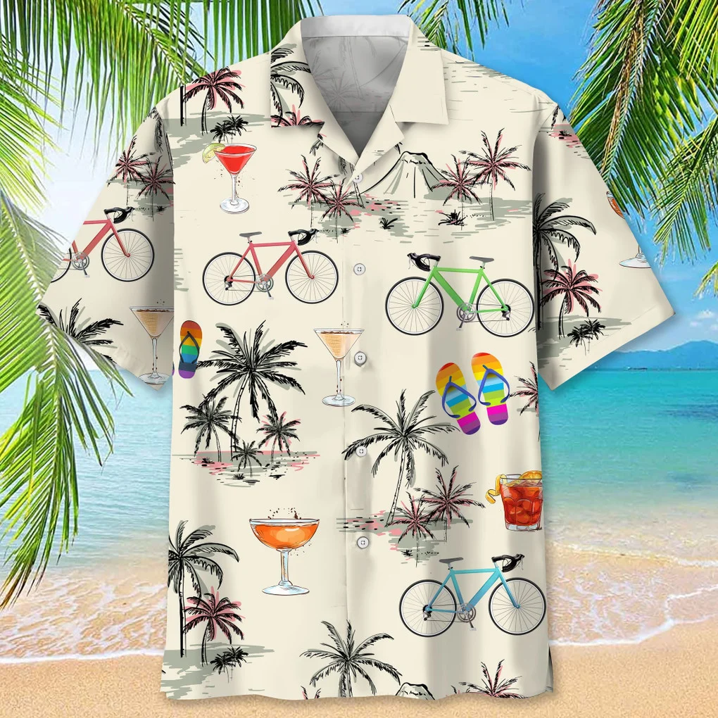 Cycling Beach Coconut Hawaiian Shirt/ Beach Aloha Cycling Hawaii Shirt