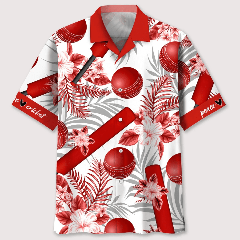 Cricket Red Pattern Flower Hawaiian Shirt/ Peace Love Cricket Shirt
