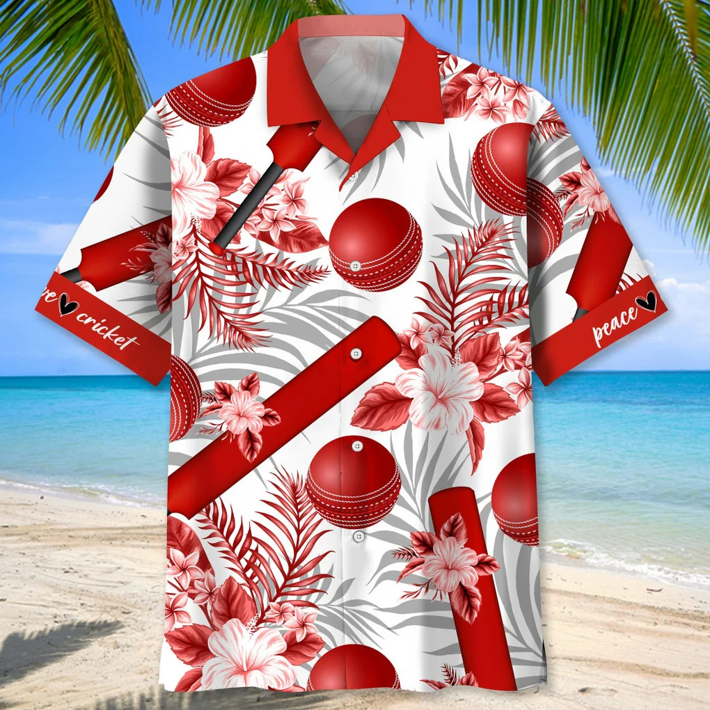 Cricket Red Pattern Flower Hawaiian Shirt/ Peace Love Cricket Shirt