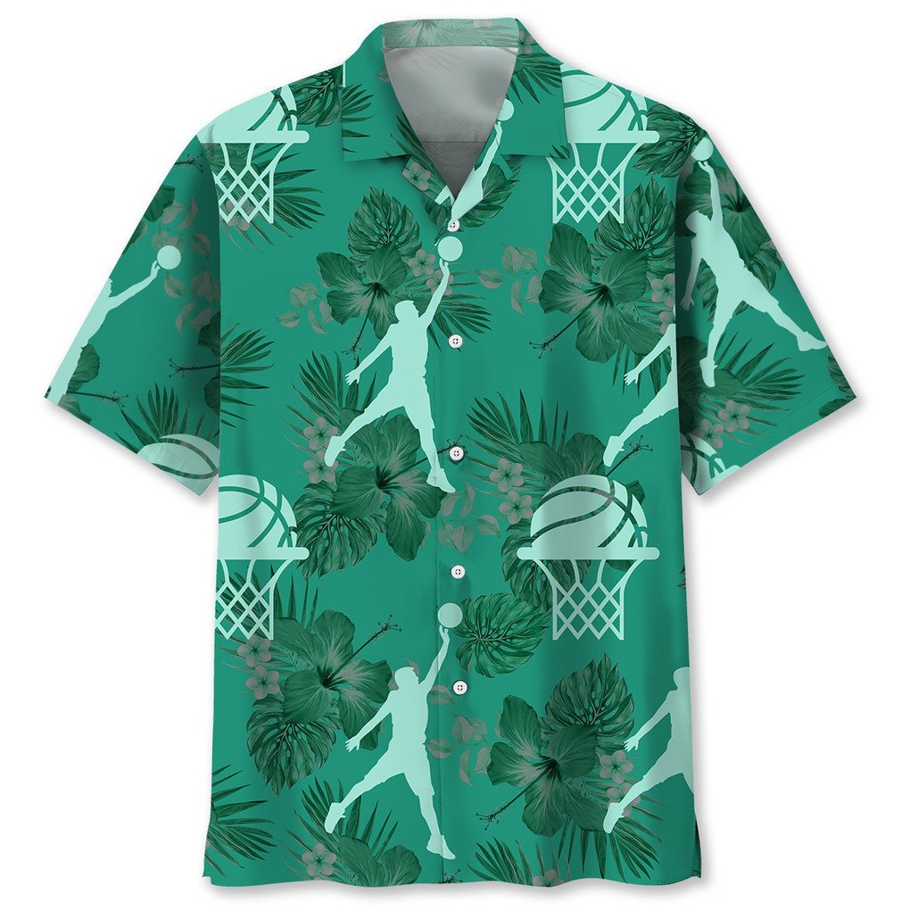 Basketball Kelly Green Hawaiian Shirt/ Hawaii Shirt Aloha for Men