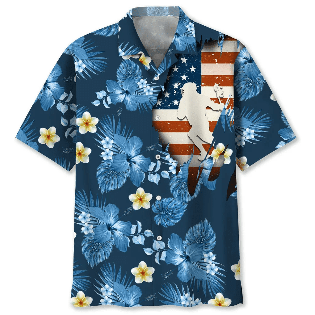 Lacrosse Usa Blue Tropical Hawaiian Shirt. Unisex Summer Beach Casual Short Sleeve Summer Vacation Beach Shirts