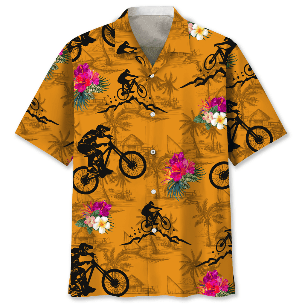 Mountain Bike Blue Nature Hawaiian Shirt/ Unisex Summer Beach Casual Short Sleeve Summer Vacation Beach Shirts