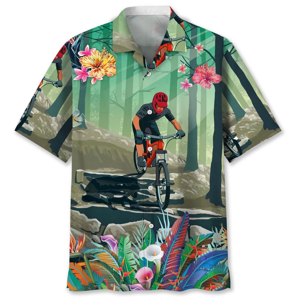 Mountain Bike Tropical Hawaiian Shirt/ Unisex Summer Beach Casual Short Sleeve Summer Vacation Beach Shirts