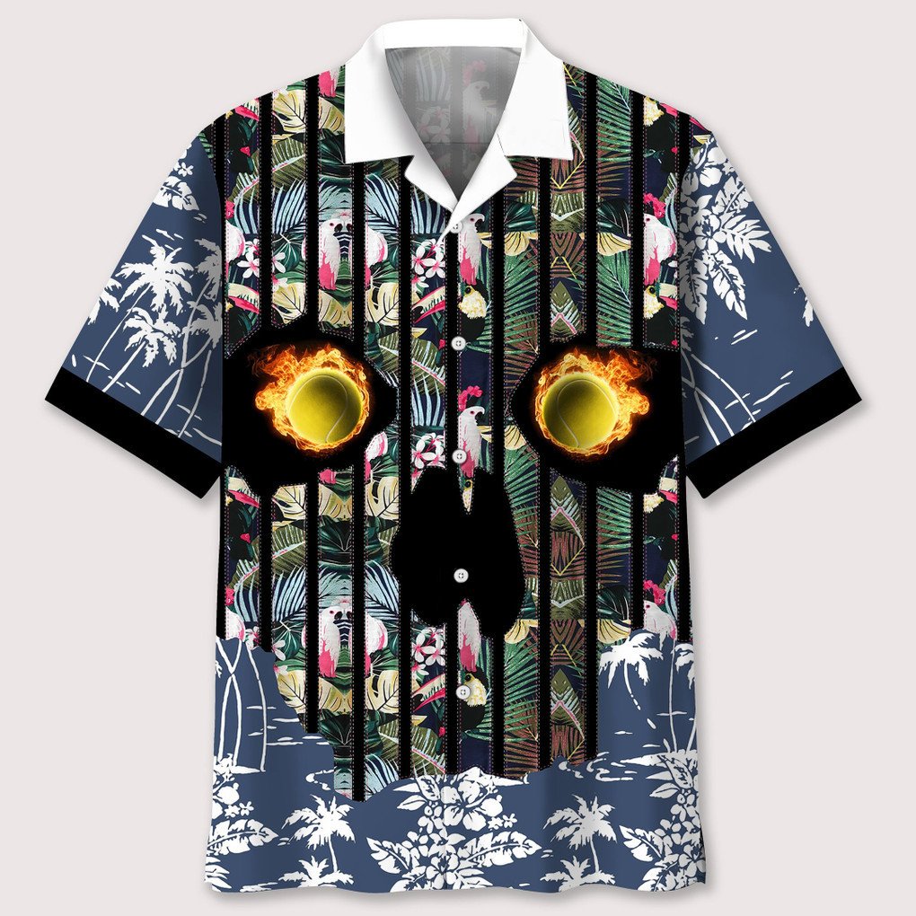 Tennis Flower Skull Hawaiian Shirt/ Gift for Tennis Player/ Summer Shirt