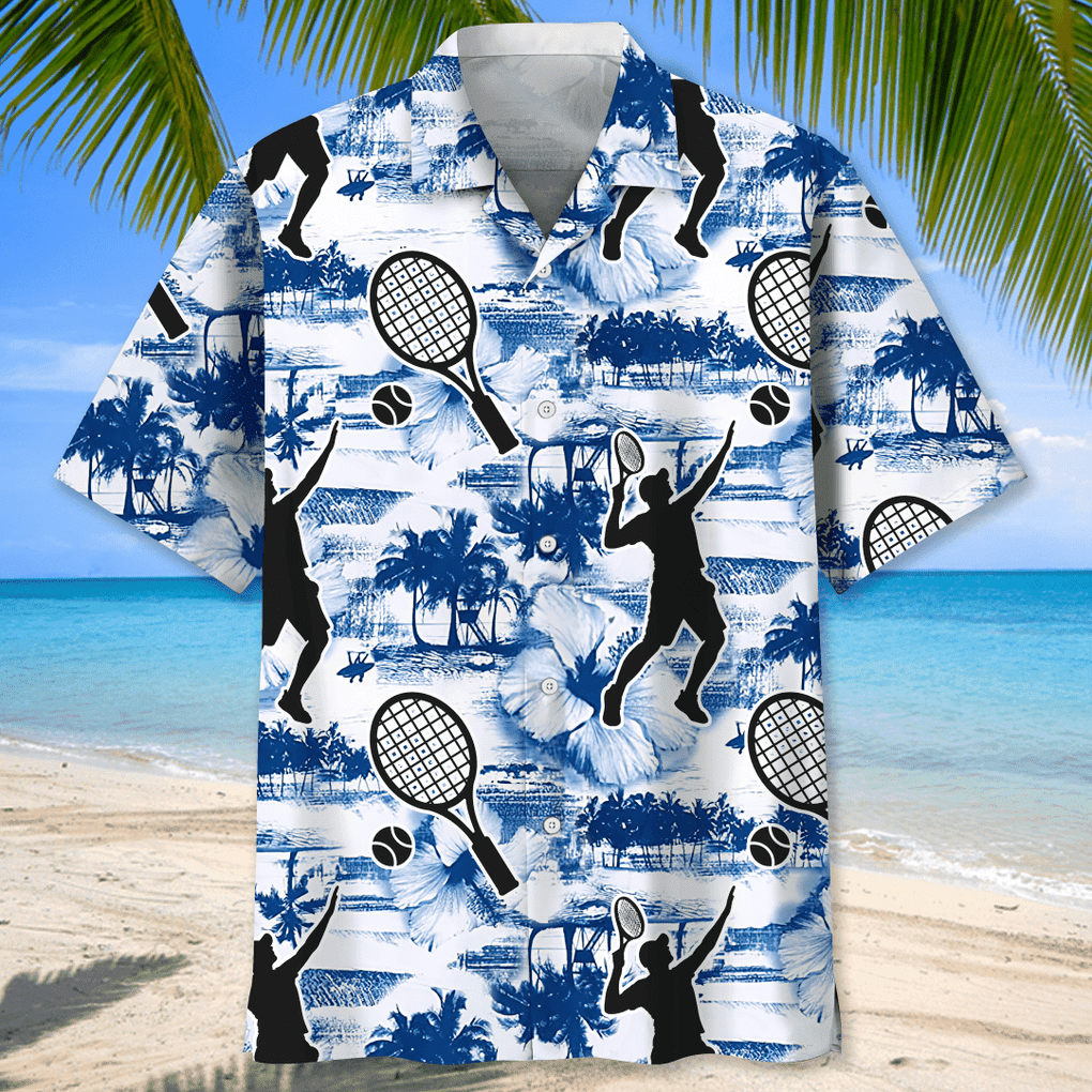 Tennis Blue Nature Hawaiian Shirt/ Tennis Summer Shirt/ Tennis Player Summer Party Shirt/ Tennis Lovers Shirt Gift