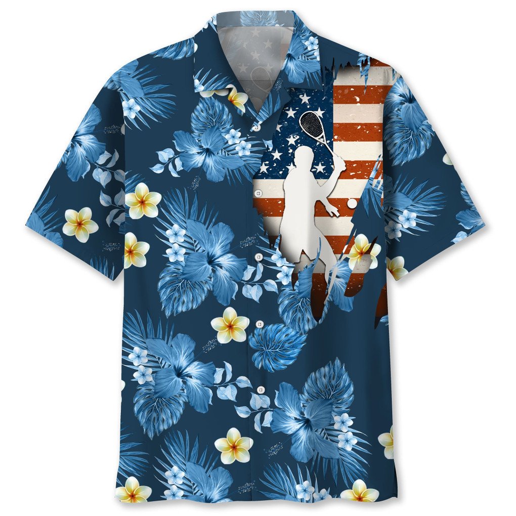 Tennis Usa Blue Tropical Hawaiian Shirt/ Aloha Shirt/ Casual Shirts/ Shirt For Men/ Short Sleeves Shirt/ Beach Shirt