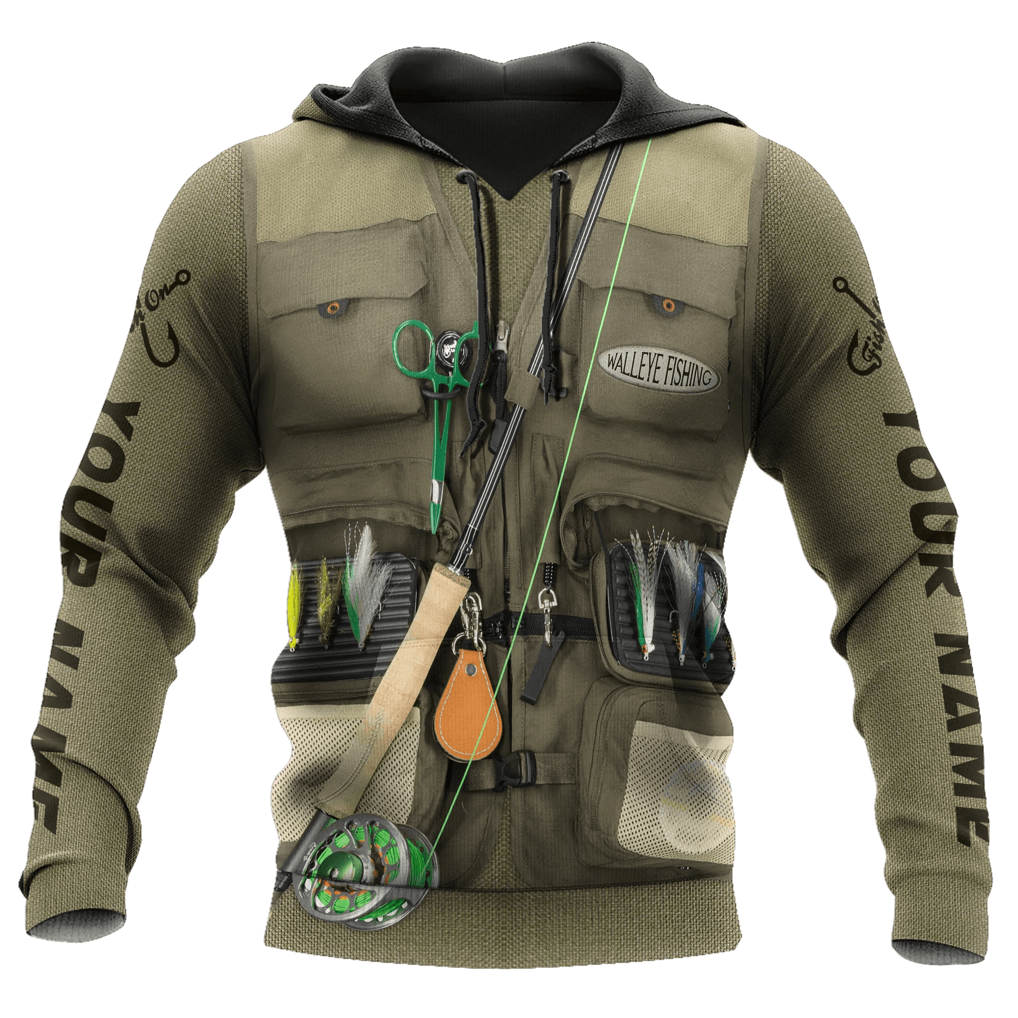 Personalized Walleye Fishing Tool 3D Hoodie Shirt/ Fishing Shirt for Man/ Fishing Hoodie Zipper Hoodie