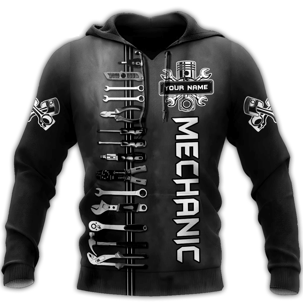 Personalized Name Tool Mechanic Leather Pattern Hoodie/ Mechanic Hoodie For Men And Women