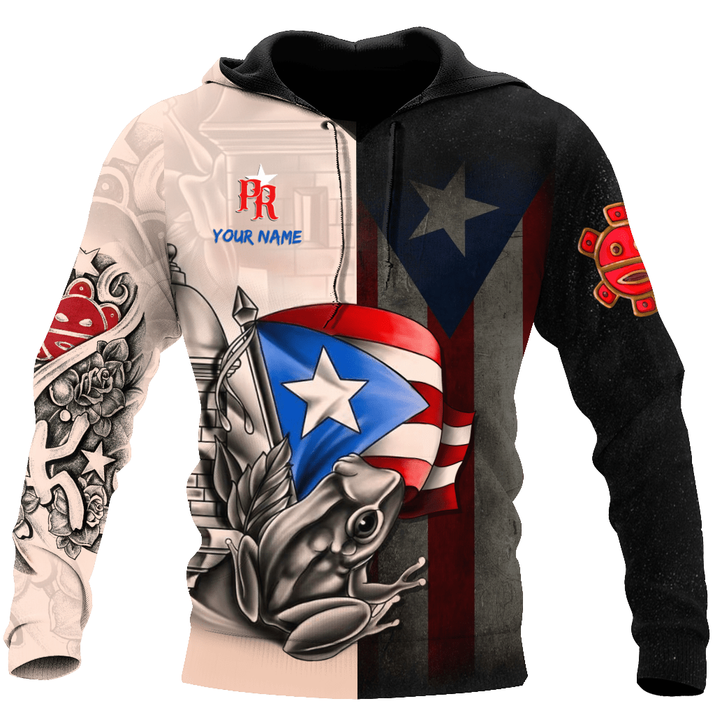 Personalized Custom Name Puerto Rico Coqui Sol Taino 3D Hoodie/ Gift for Men Women