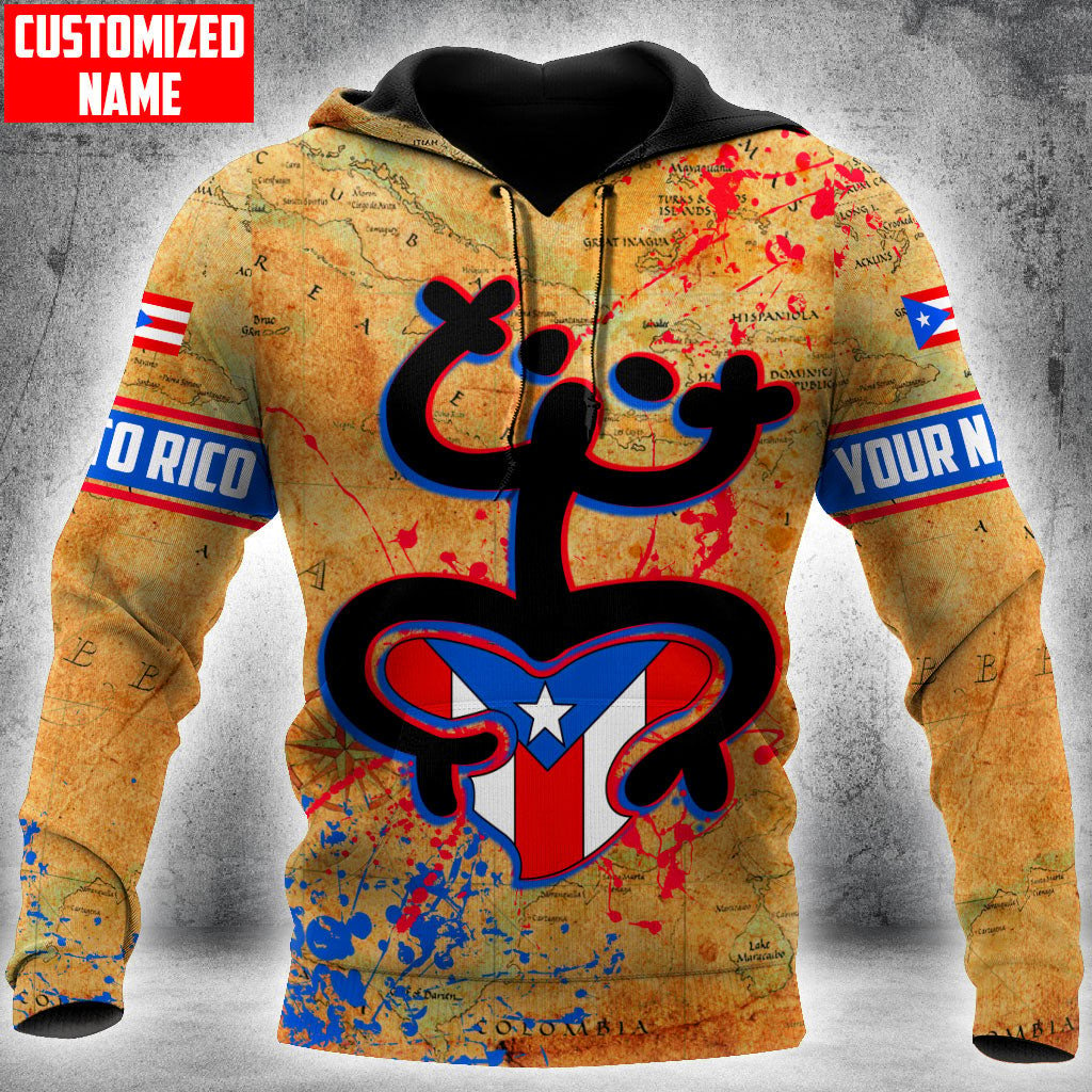 Personalized Puerto Rico Taino Coqui On Old Map Of Caribe 3D Hoodie Shirt for Men Women
