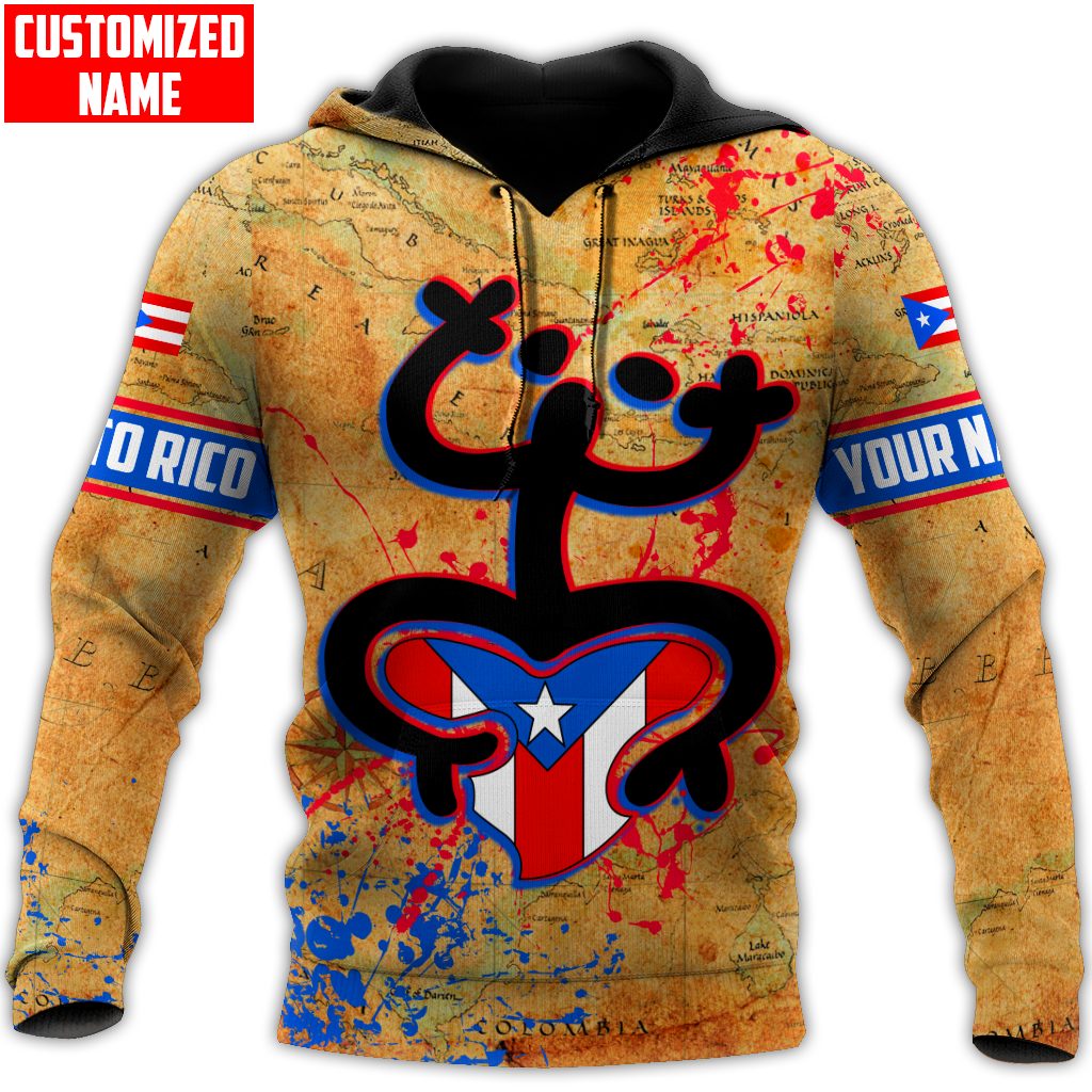 Personalized Puerto Rico Taino Coqui On Old Map Of Caribe 3D Hoodie Shirt for Men Women