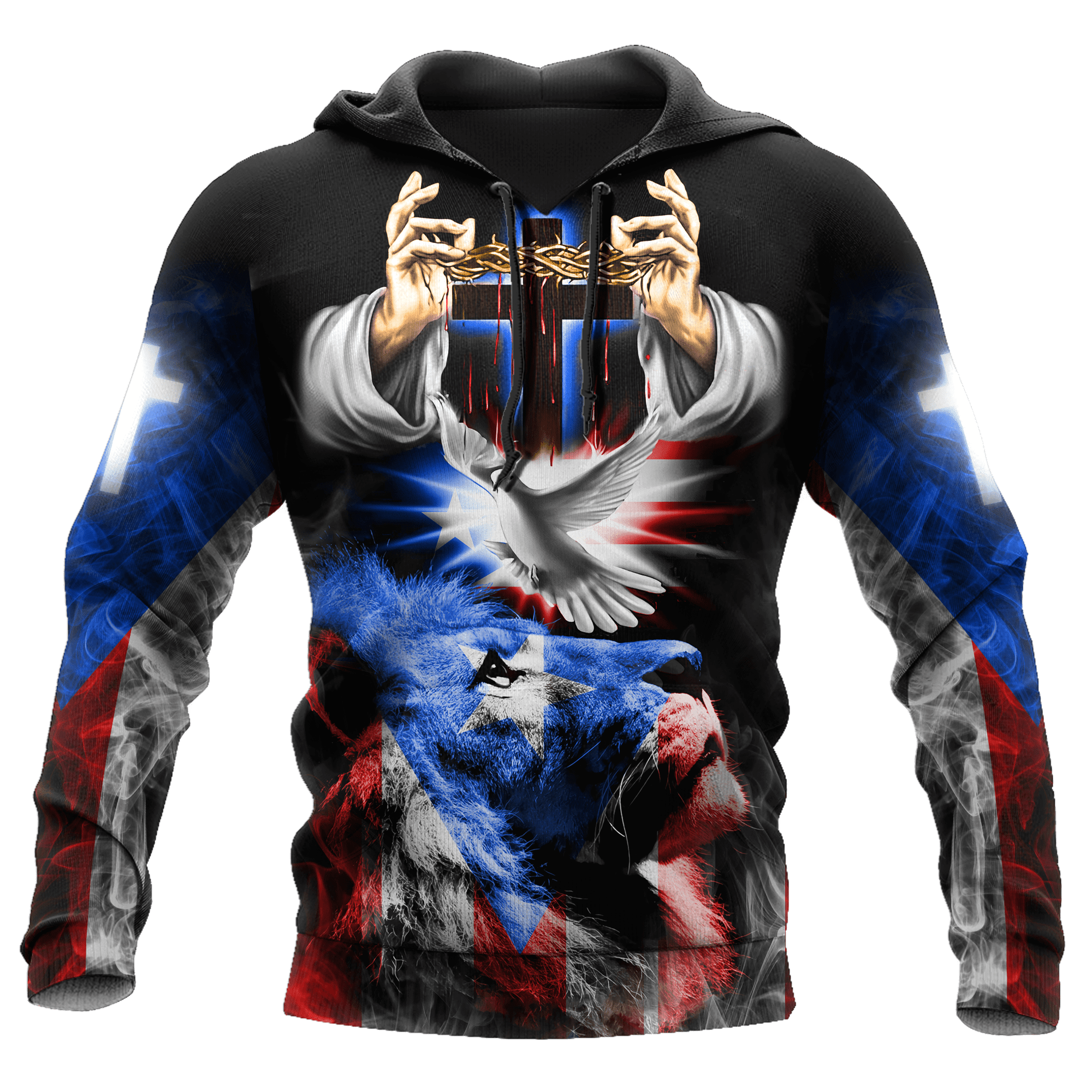 Puerto Rico Jesus Lion Flag Smoke All Over Printed Hoodie/ Gift for Puerto Rican