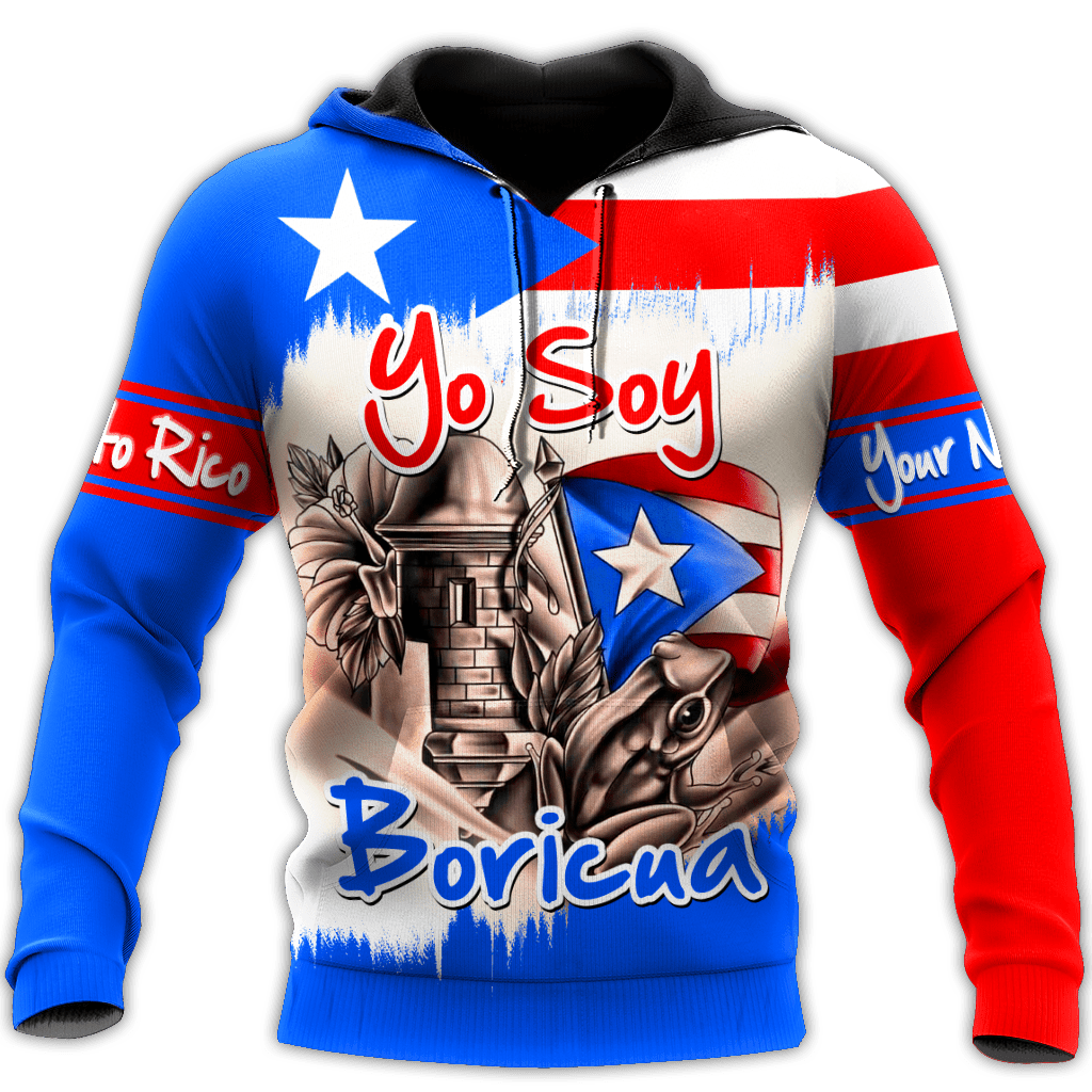 Personalized Puerto Rico Yo Soy Boricua Flag Distressed 3D Hoodie Shirt