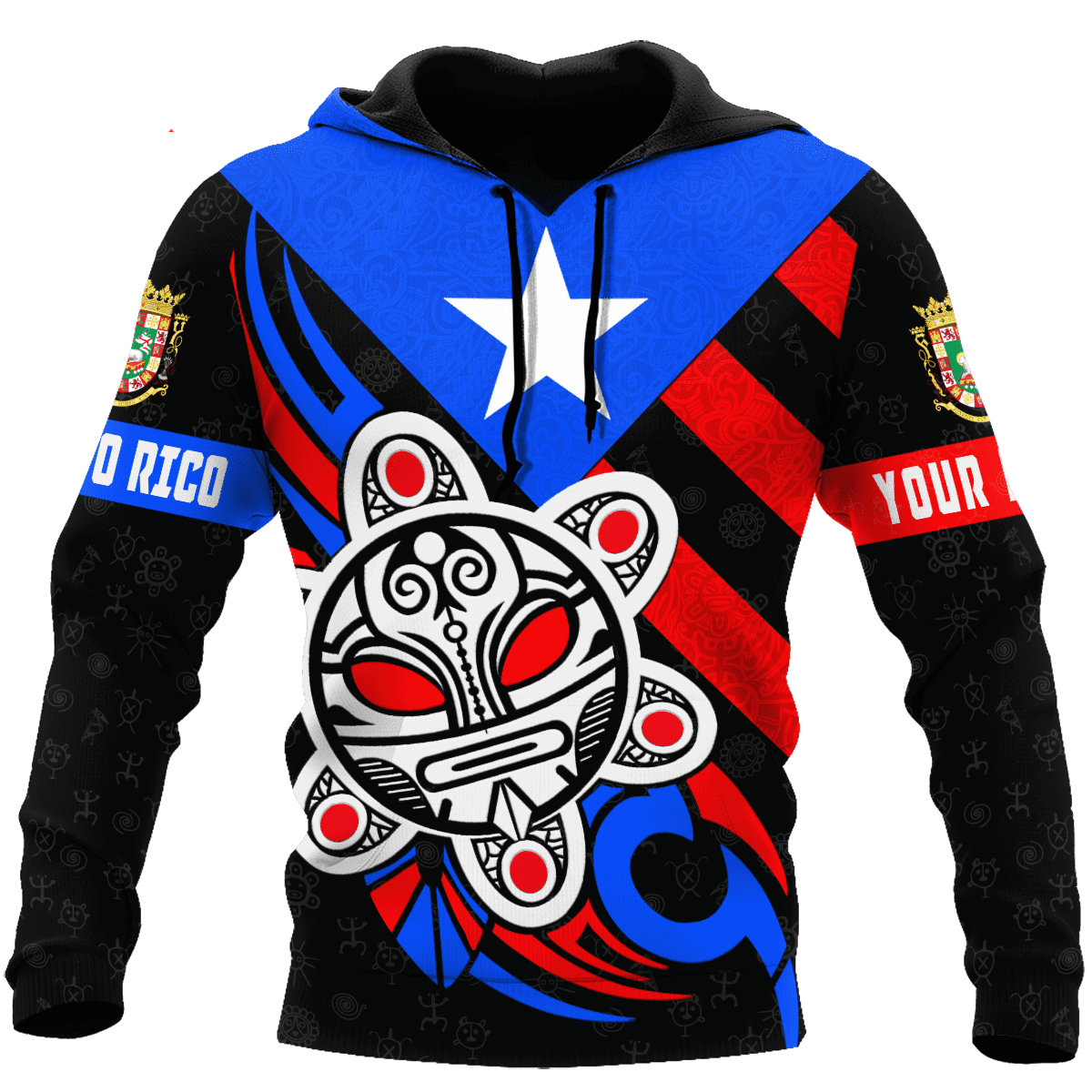 Personalized Name Taino Sun Puerto Rico Flag All Over Printed Unisex Hoodie Shirts/ Gift for Puerto Rican