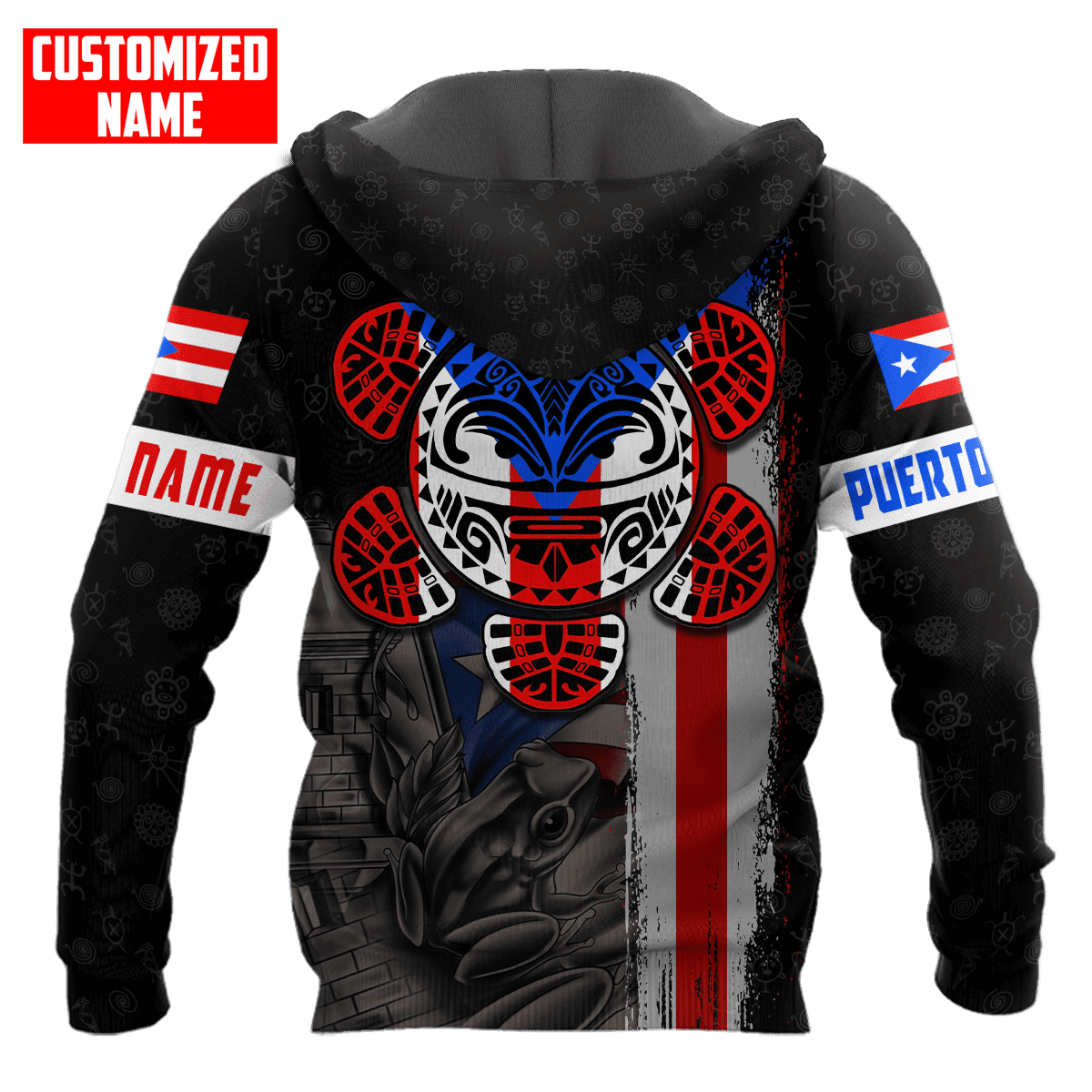 Personalized Name Puerto Rico Sun Taino Tattoo Flag Unisex Hoodie/ Idea Shirt for Puerto Rican