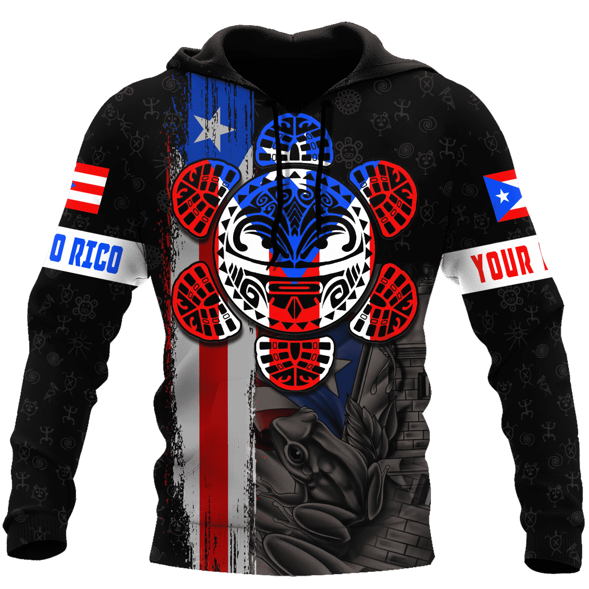 Personalized Name Puerto Rico Sun Taino Tattoo Flag Unisex Hoodie/ Idea Shirt for Puerto Rican