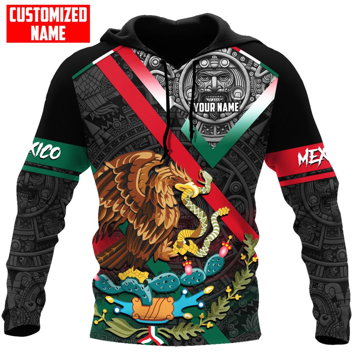 Custom Name Mexico Aztec Coat Of Arms Shirts/ Mexico Hoodies 3D All Over Print