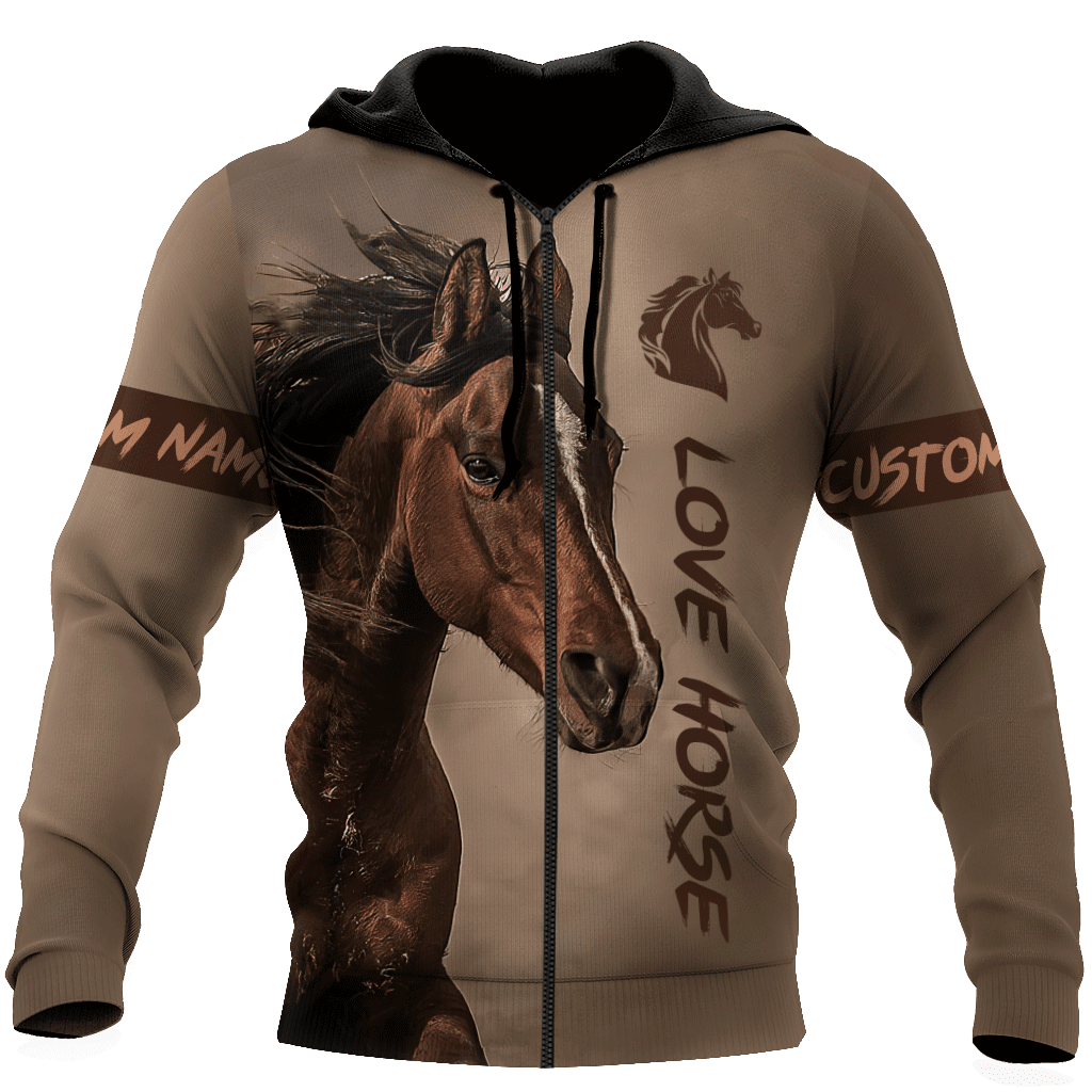Personalized White Marking Horse Custom Name Brown Shirts/ 3D Hoodie Shirt for Horse Lovers