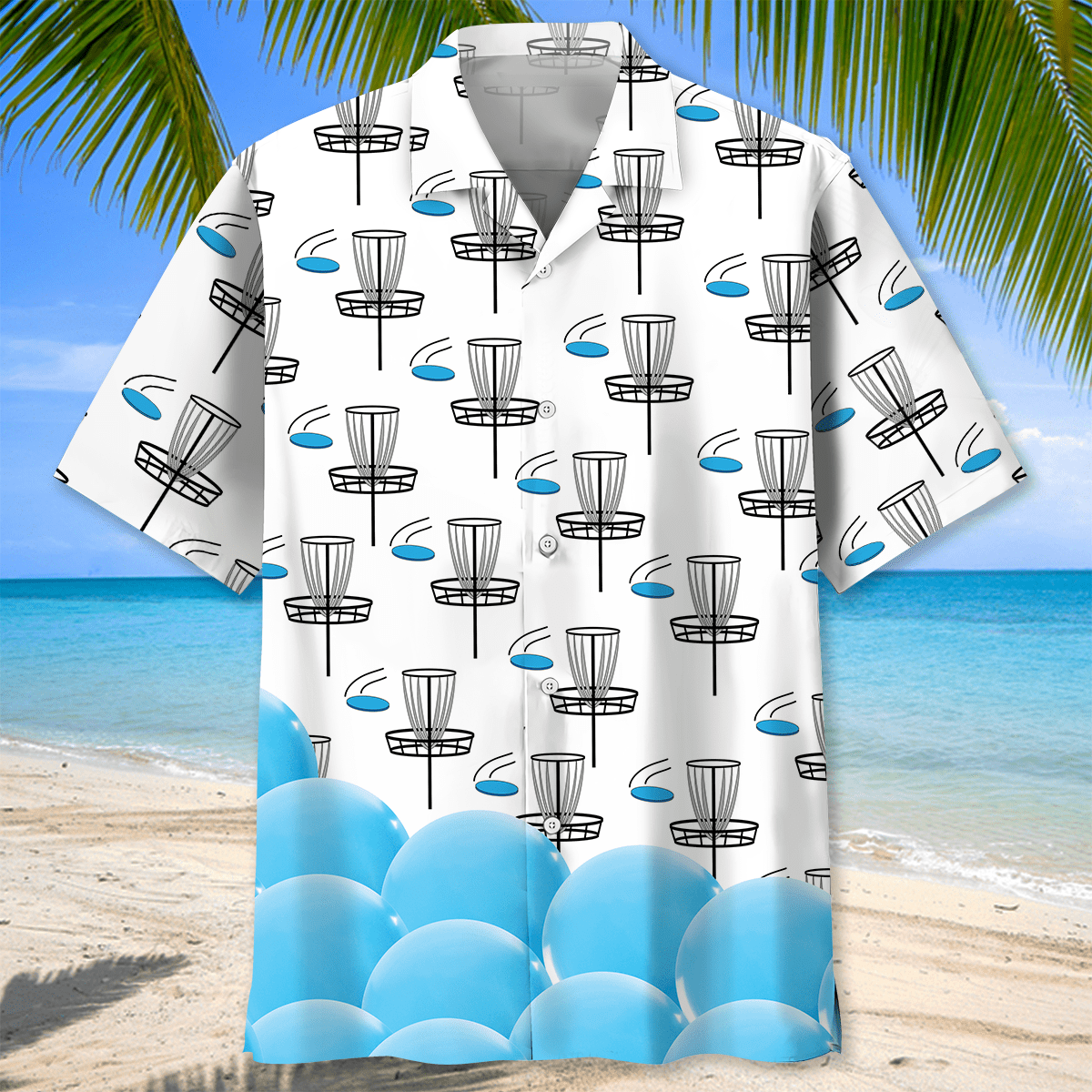 3D All Over Print Disc Golf White Hawaiian Shirt
