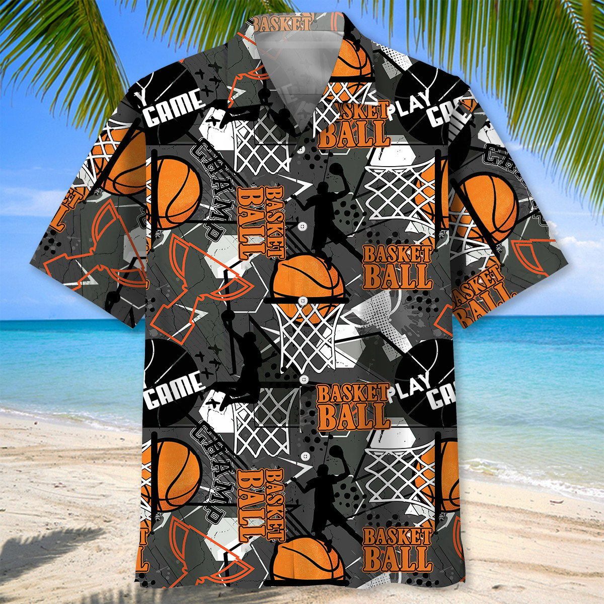 3D All Over Print Basketball Pattern Black Hawaiian Shirt