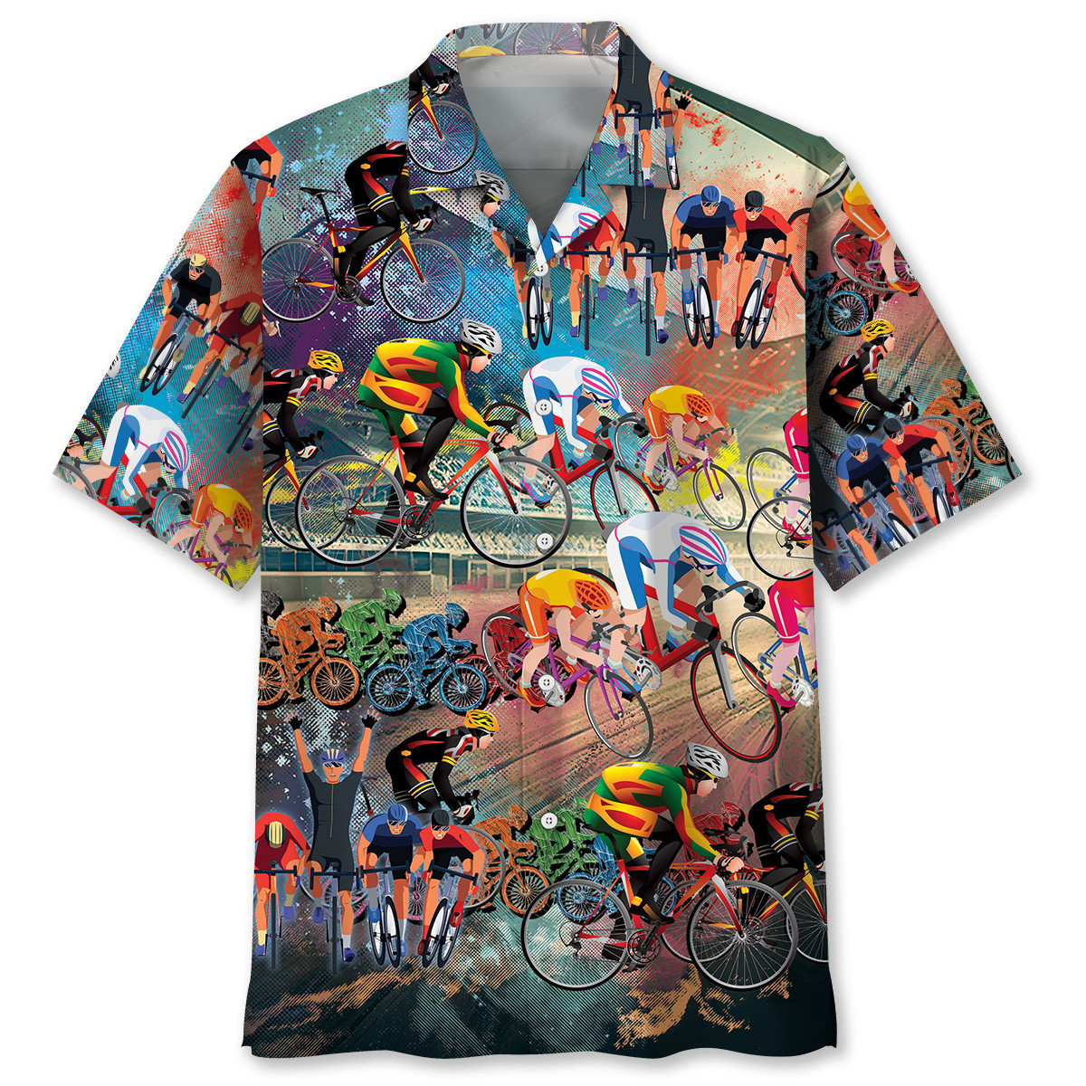 Cycling Vintage Hawaiian Shirt/ Cycling Color Pattern Hawaii Shirt for Men