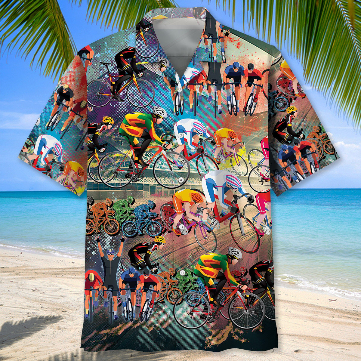 Cycling Vintage Hawaiian Shirt/ Cycling Color Pattern Hawaii Shirt for Men
