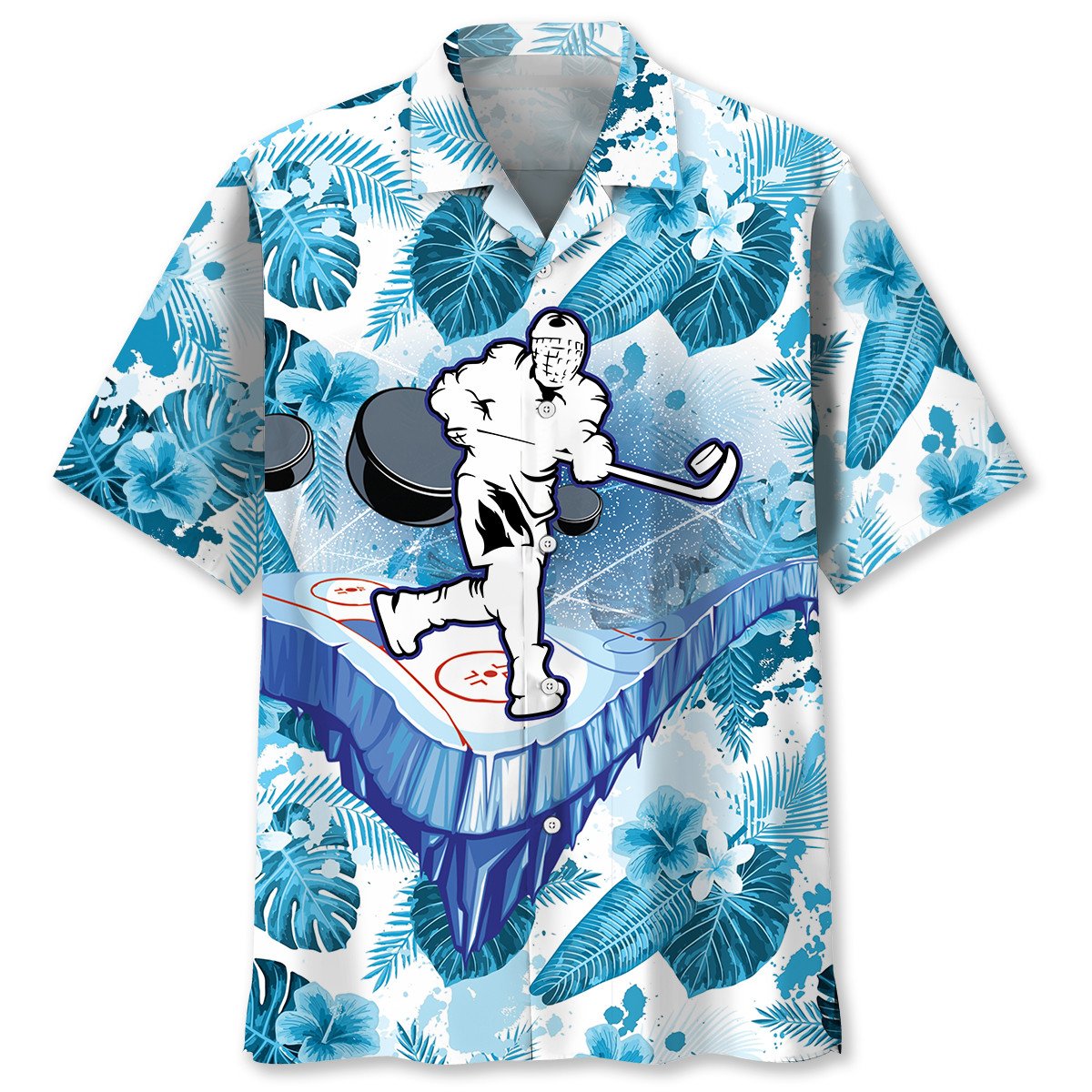 Hockey White and Ice Hawaiian Shirt/ Gift for Men Love Hockey