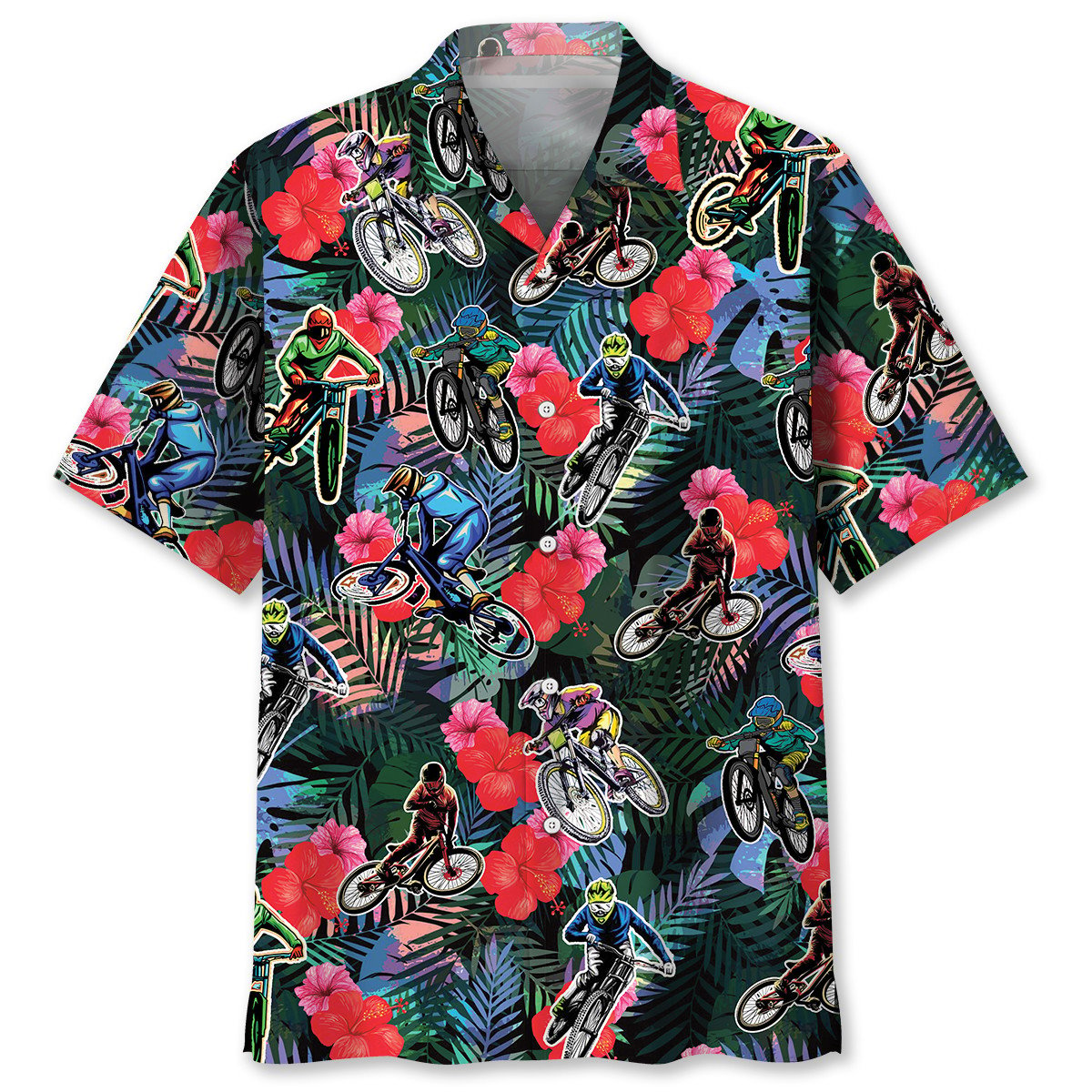 Mountain Bike Tropical Hawaiian Shirt/ Unisex Summer Beach Casual Short Sleeve Summer Vacation Beach Shirts