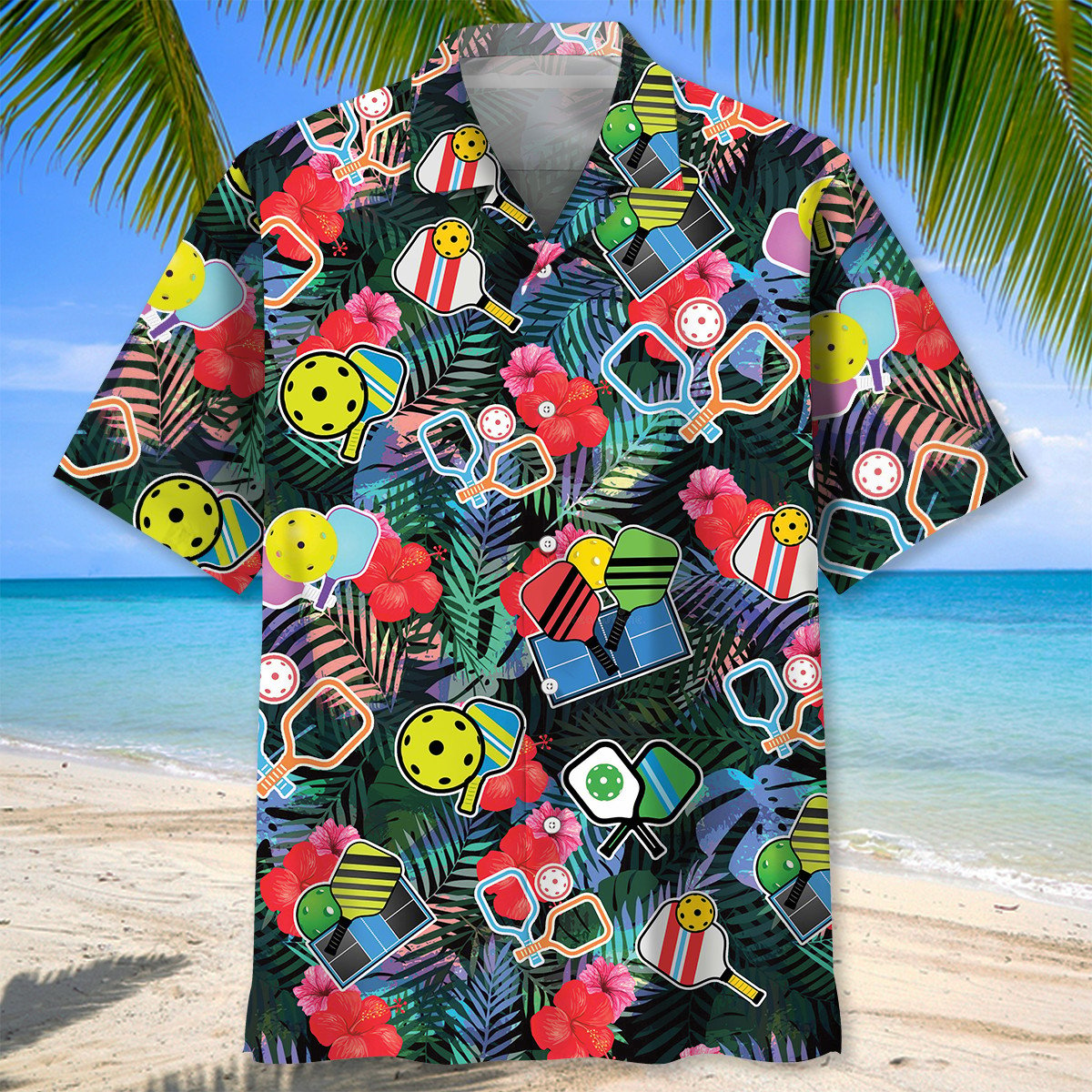 Pickleball Tropical Hawaiian Shirt/ 3D Full Printed Pickleball Sport Hawaii Beach Shirt