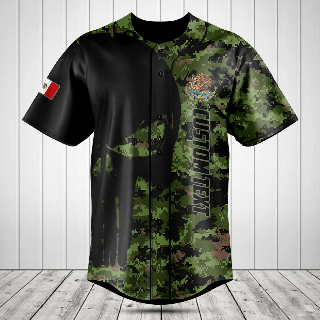 Customize Mexico Flag Camouflage Army Baseball Jersey Shirt