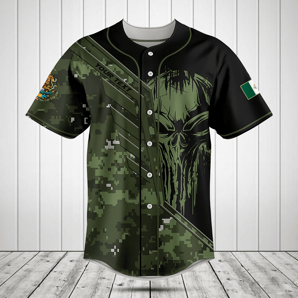 Customize Mexico Wing Skull Camouflage Baseball Jersey Shirt/ Mexico Baseball Jersey