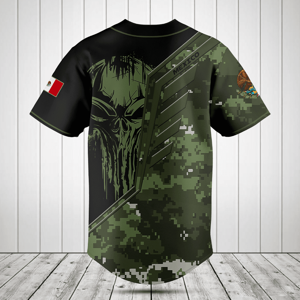 Customize Mexico Wing Skull Camouflage Baseball Jersey Shirt/ Mexico Baseball Jersey