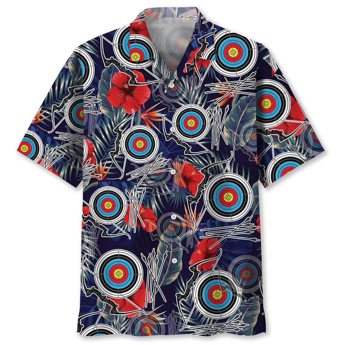 Archery Rose Hawaiian Shirt/ Gift for Archer/ Archery Beach Hawaii Aloha Shirt
