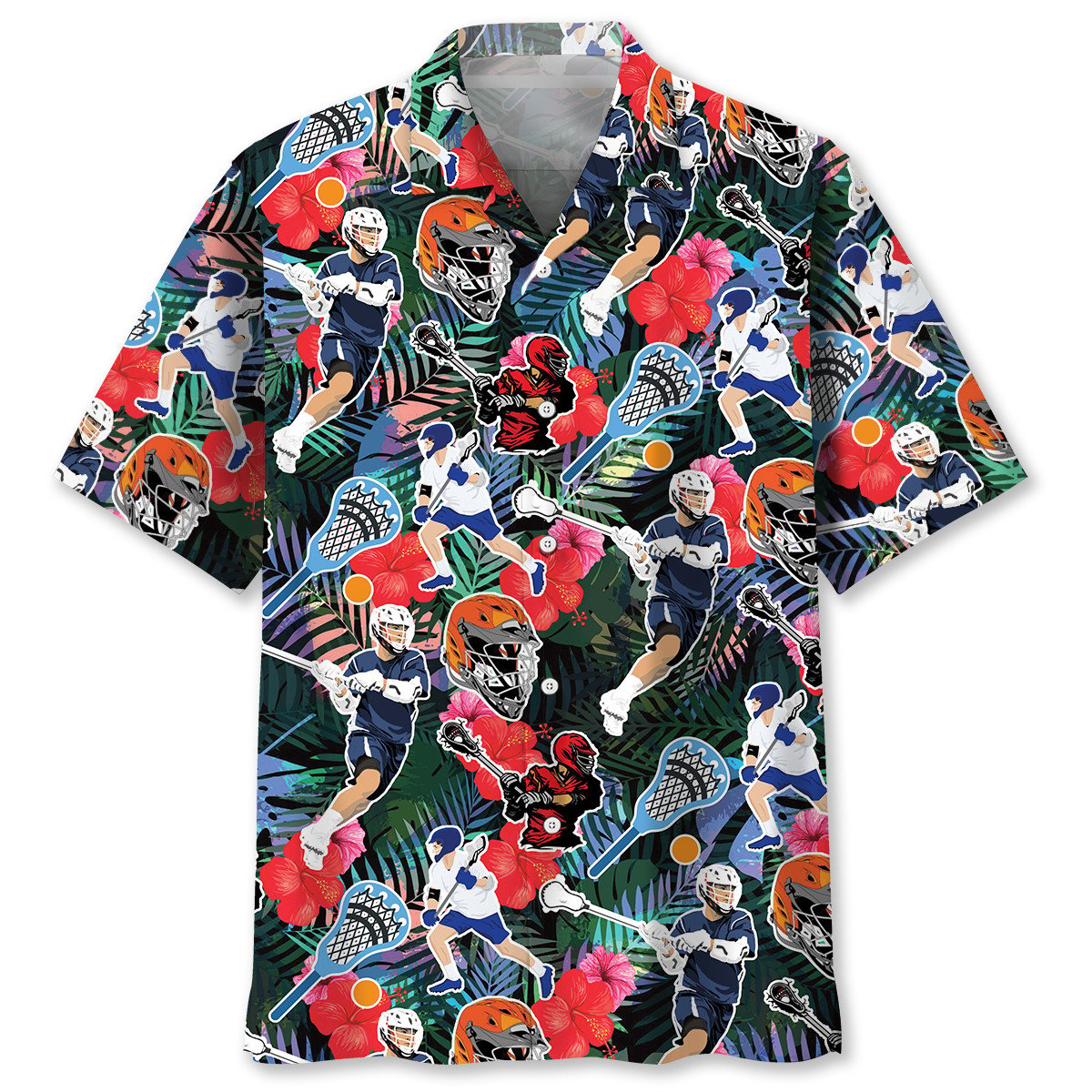 Lacrosse Watercolor Hawaiian Shirt/ Unisex Summer Beach Casual Short Sleeve Summer Vacation Beach Shirts