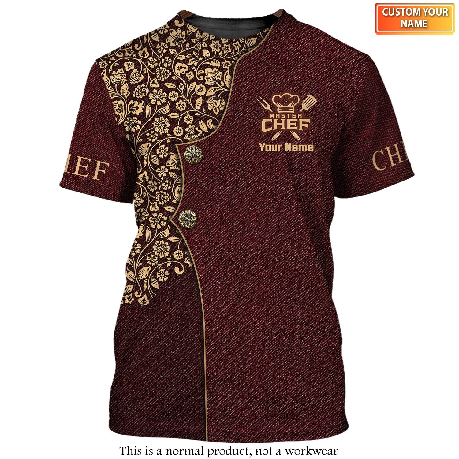 3D All Over Print Chef T-Shirt Floral Motifs Fashion Uniform T-shirt Color